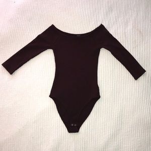 Maroon off the shoulder ribbed bodysuit